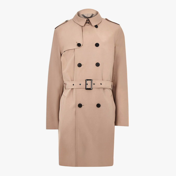 river island Stone double breasted smart belted mac