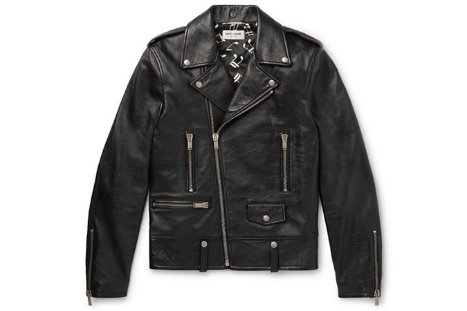 SAINT LAURENT Slim-Fit Textured-Leather Biker Jacket