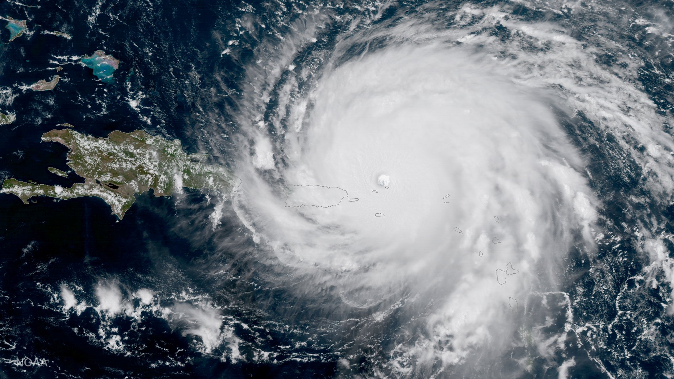 NOAA National Weather Service National Hurricane Center image of Hurricane Irma approaching Puerto Rico
