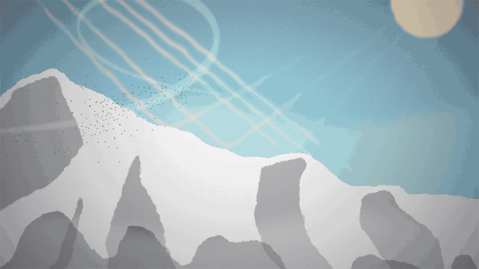 When soot and dust settle on snow, the darker-colored particles absorb more heat and the snow melts faster. Animation.