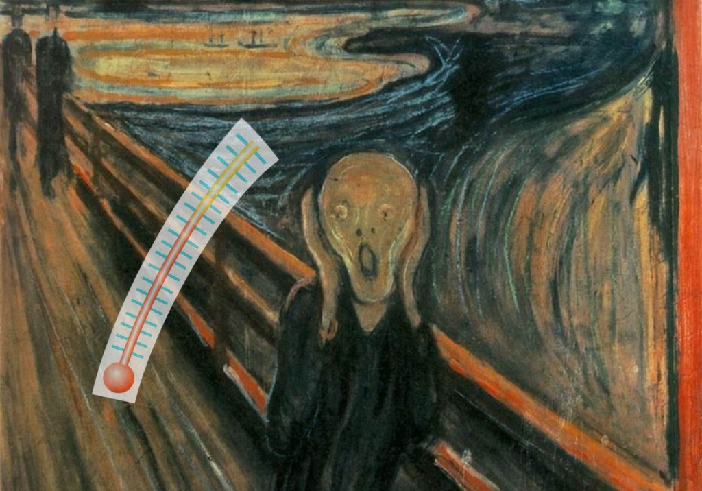 Original image: Man at bridge holding head with hands and screaming