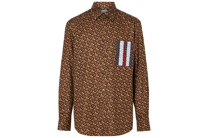 Monogram Stripe Print Cotton Shirt