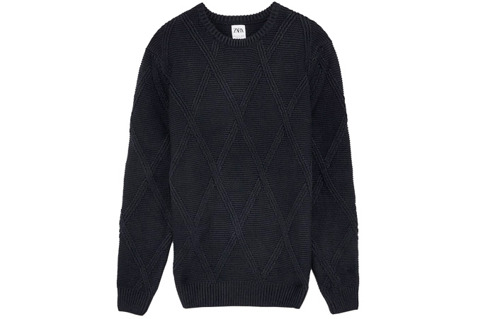 TEXTURED WEAVE ARGYLE SWEATER