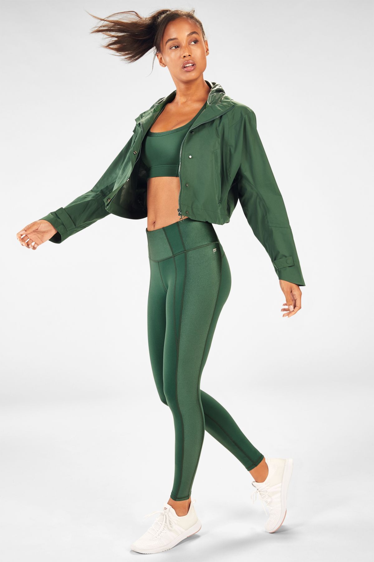 FEARLESS (Paige Low Impact Sports Bra $49.95 High-Waisted Statement Powerhold 7/8 $54.95; Erika Cropped Hoodie $129.95)