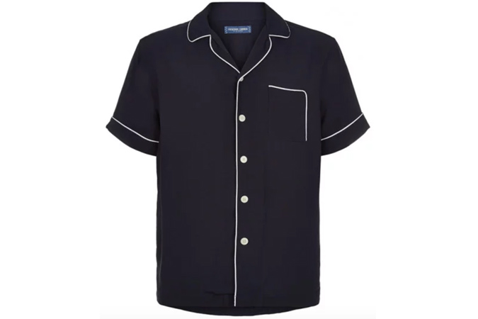 PYJAMA COLLAR SHIRT SHORT SLEEVE / NAVY BLUE