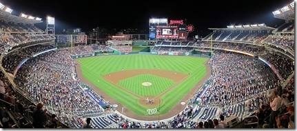 Panoramic view of Nationals Park in Washington, D.C. – the site for Games 3, 4 and 5 on Friday, Saturday and Sunday (if necessary); image courtesy Wikipedia