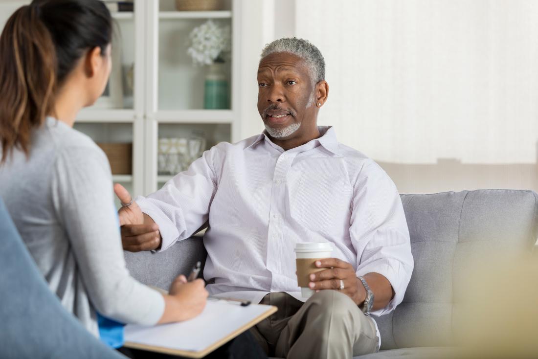 man discussing types of bipolar with counselor or therapist