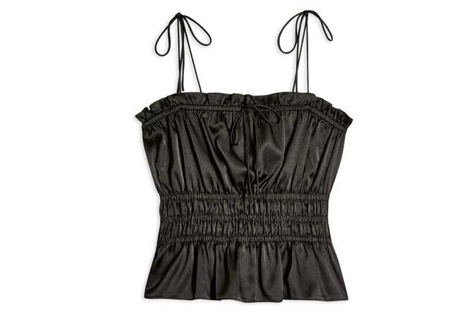 Topshop Black Ruched Satin Cami