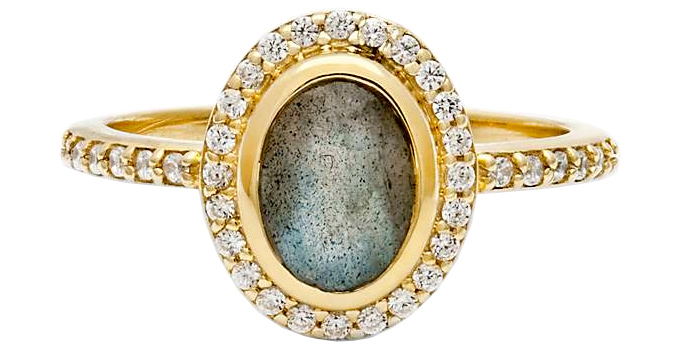 Leah Alexandra Cameo Labradorite and Cubic Zirconia Oval Ring, Gold