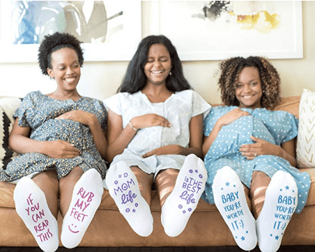 pregnant women wearing funny socks
