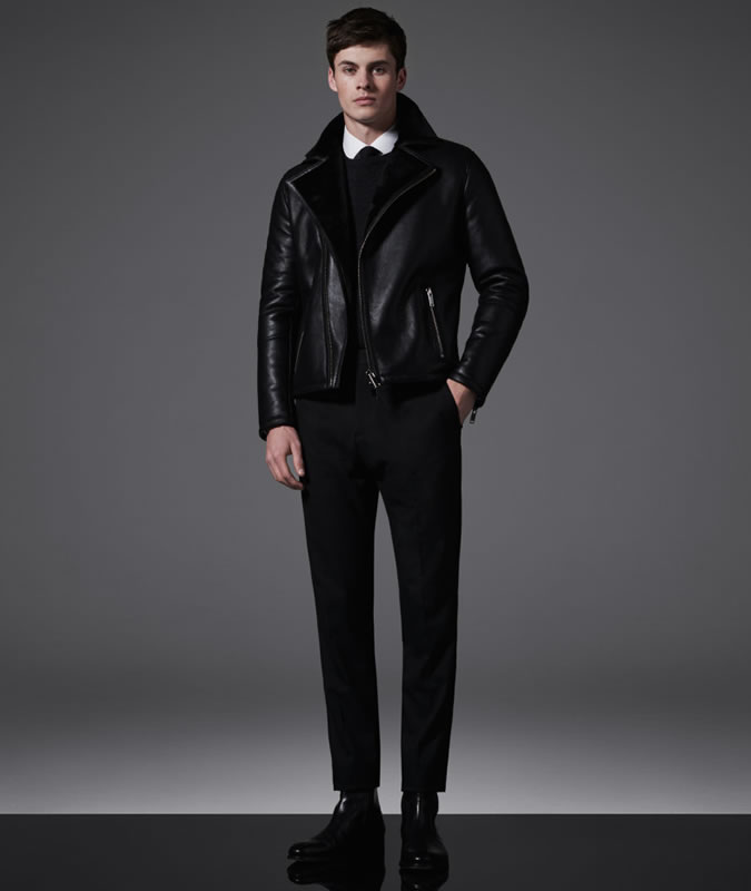 Men's Shirt & Tie With Biker Leather Jacket