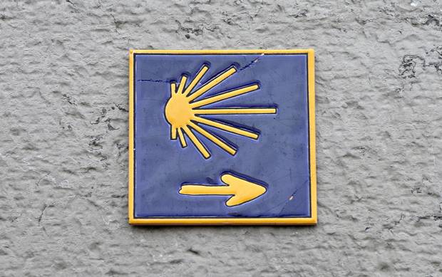 The camino tile outside St. James's Church in Dublin. Photo: Pól Ó Conghaile undefined