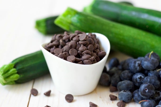 Chocolate chips, fresh blueberries and zucchini.